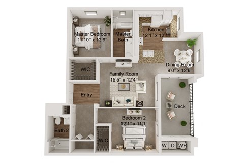 Floor plan for 2 beds, 2 baths, 1092 sqft